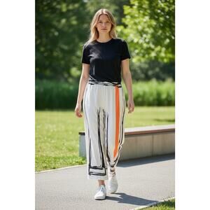 NWT‎ Marina Rinaldi Sz 20 Rachele Wide Stripe Wide Leg Pants Black Orange